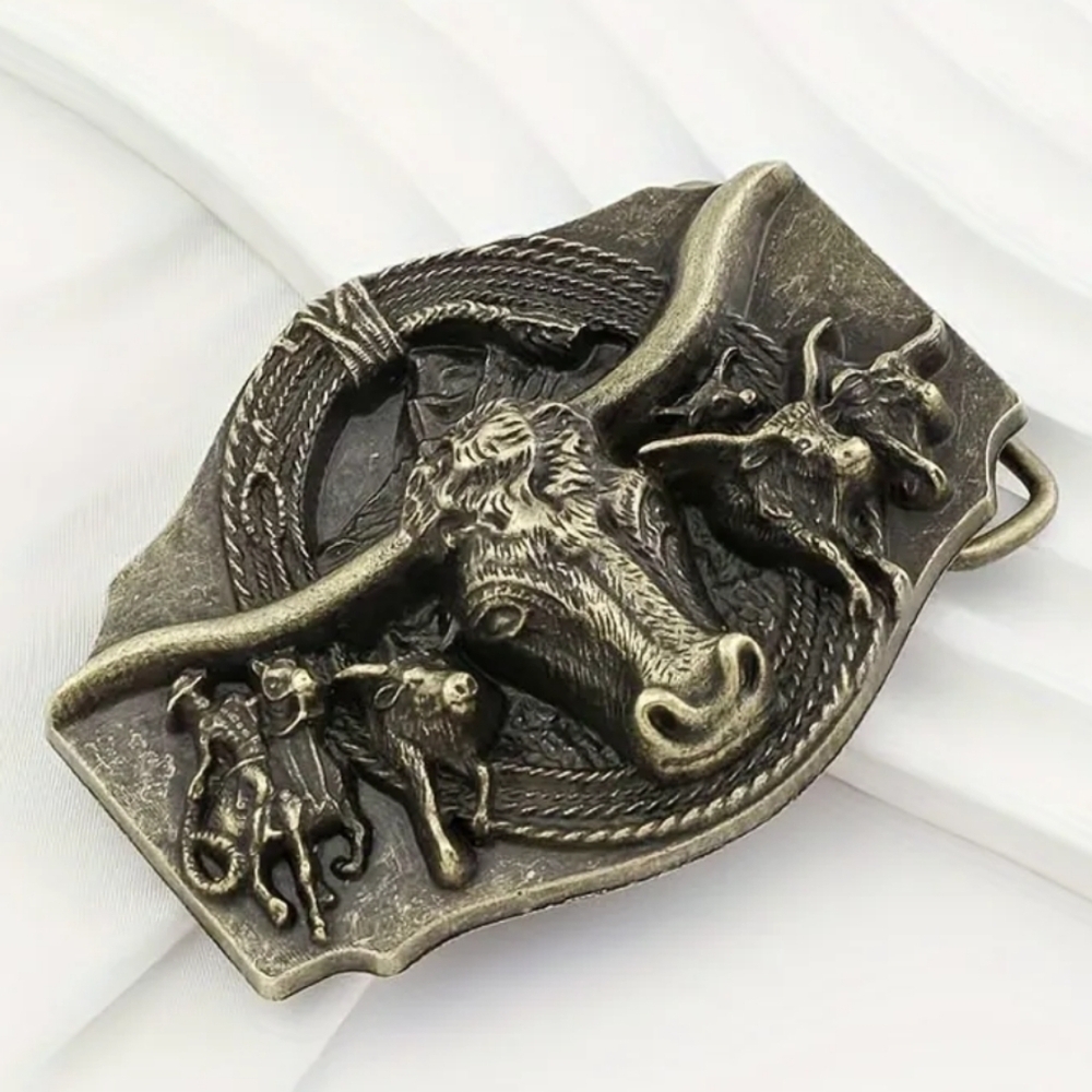 New Men's Western Texas Longhorn 3d bull belt buckle - Picture 3 of 4